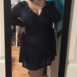 Suzy Shier Midnight Sequin Long Sleeve Dress